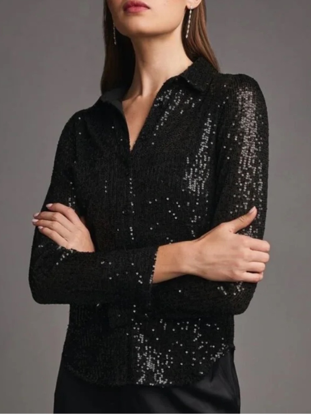 Anthropologie Sunday In Brooklyn Sequin Button Down Top Sequins Black - Picture 1 of 8